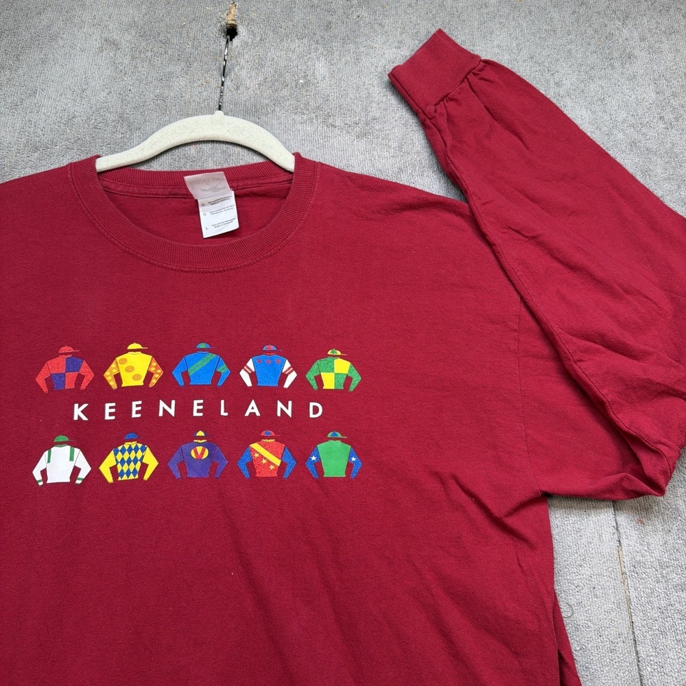 Keeneland T Shirt Horse Racing Graphic Mens Large Long‎ Sleeve Red Crew Neck